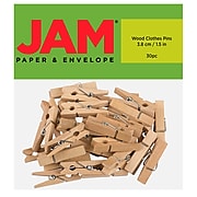 JAM Paper® Wood Clip Clothespins, Large 1 1/2 Inch, Natural, 30 Clothes Pins/Pack (230734411)