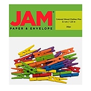 JAM Paper® Wood Clip Clothespins, Medium 1 1/8 Inch, Assorted Colors, 30 Clothes Pins/Pack (230734408)