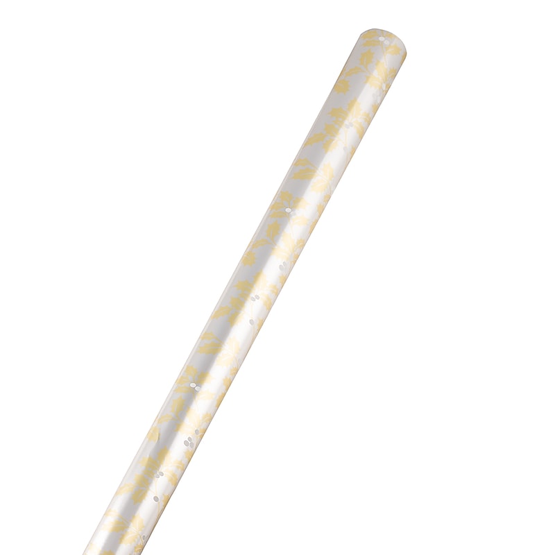 JAM Paper Christmas Wrapping Paper, 12 Sq. Ft, Gold & Silver Holly (165534547) image 1