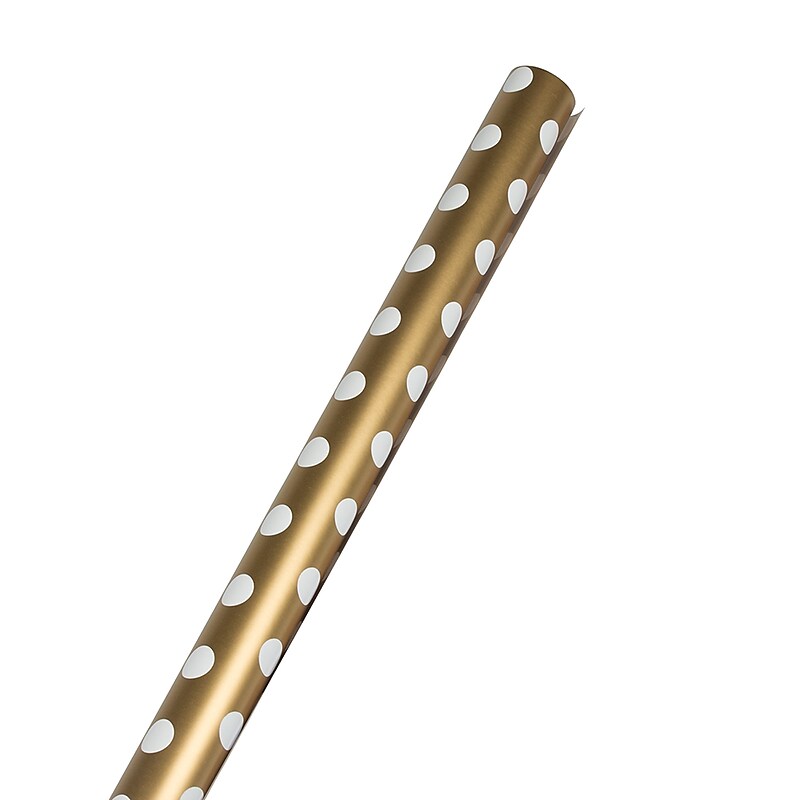 JAM Paper Wrapping Paper, 25 Sq. ft. x 30", Gold with White Polka Dots (165D25GO) image 1