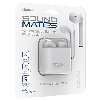 Tzumi SoundMates Wireless Bluetooth Earbuds with Protective Charging Case, White (5761)