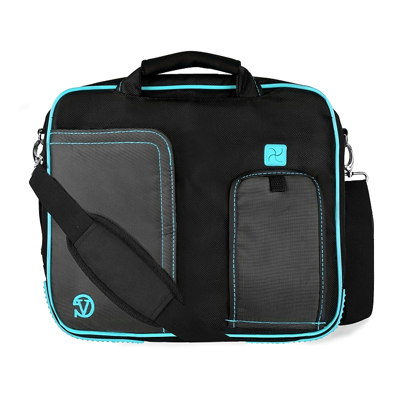 Vangoddy Polyester Laptop Messenger Bag Travel Bag, Black/Aqua (PT_NBKLEA701_BSH) image 1