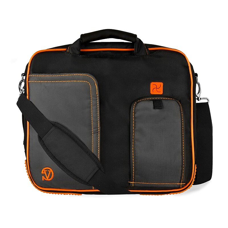 Vangoddy Briefcase Messenger Travel Bag fits Laptop Up to 12 Inch, Black-Orange (PT_NBKLEA706_SH) image 1
