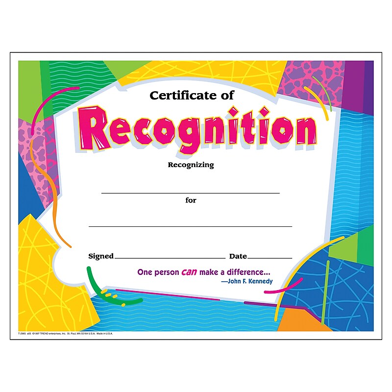 Trend Enterprises® Colorful Classics Certificate, Certificate of Recognition (T-2965) image 1