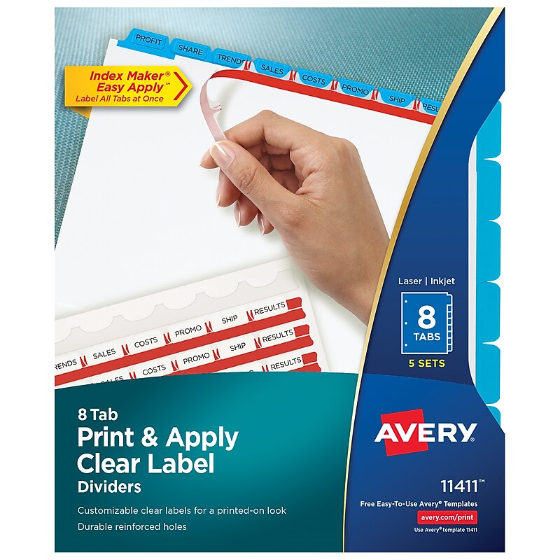 Avery Print & Apply Blank Tab Dividers, 8-Tab, Blue, 5/Pack (11411) image 1