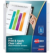 Avery Index Maker Sheet Protector Plastic Dividers, 5-Tab, Clear, Set (75500)