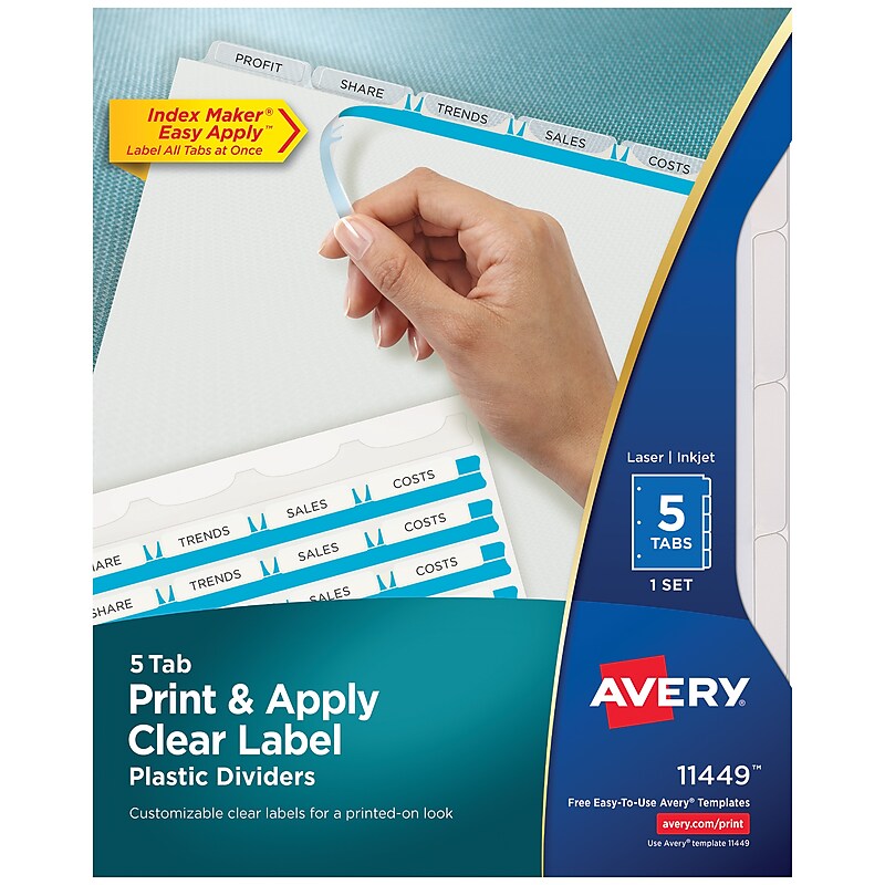 Avery Index Maker Plastic Dividers with Print & Apply Label Sheets, 5 Tabs, Frosted White (11449) image 1