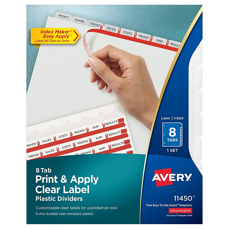 Avery Index Maker Plastic Dividers with Print & Apply Label Sheets, 8 Tabs, Frosted White (11450) image 1