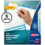 Avery Index Maker Paper Dividers with Print & Apply Label Sheets, 5 Tabs, Pastel, 5 Sets/Pack (11990)~#|#~sp30784309_sc7