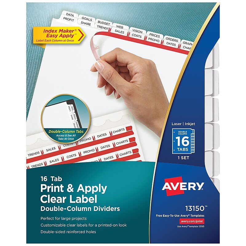 Avery Index Maker Print & Apply Dividers, 16-Tab, White, Set (13150) image 1
