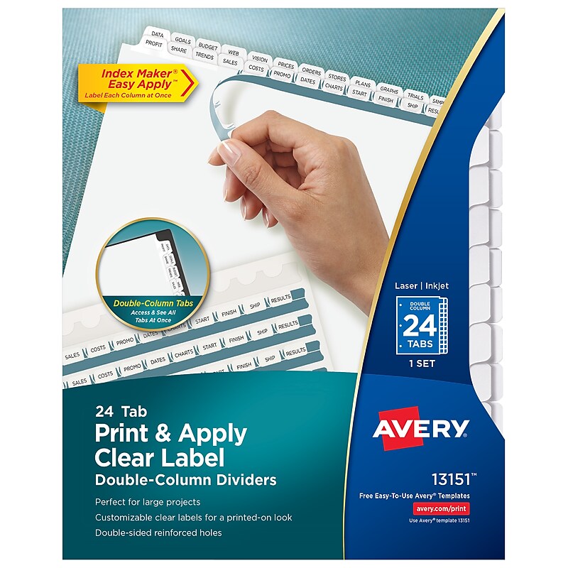 Avery Index Maker Print & Apply Dividers, 24-Tab, White, Set (13151) image 1