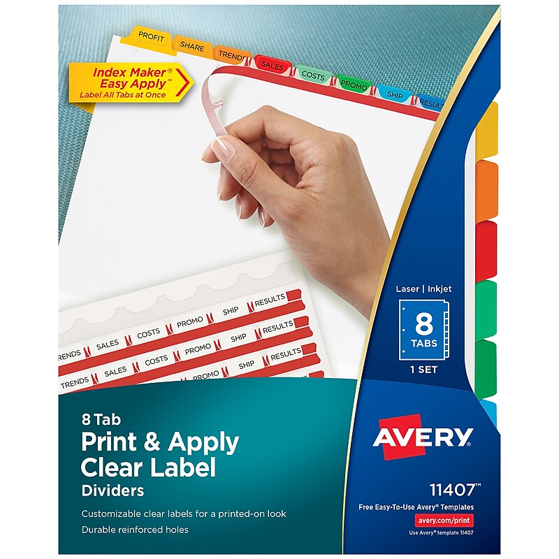 Avery Index Maker Paper Dividers with Print & Apply Label Sheets, 8 Tabs, Multicolor (11407) image 1