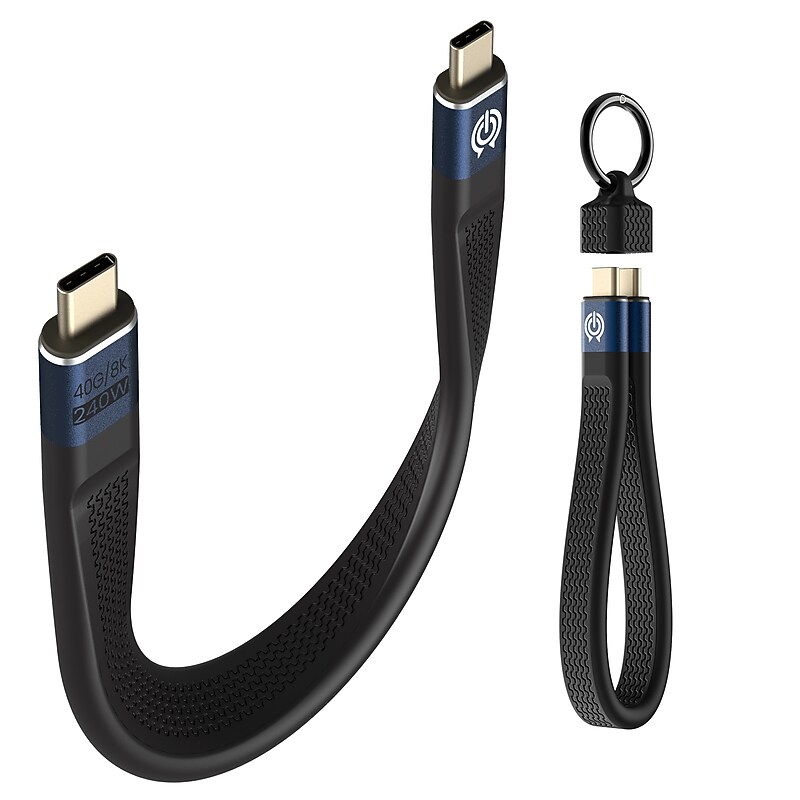 Overtime C15 USB-C to USB-C Charging Cable, 6", Includes Keychain and Cap, Black (OCAC15BK) image 1