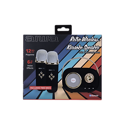 Aiwa Retro Wireless Bluetooth Karaoke Speaker, Black (AI6028-BLK-T35-6) Sansujyuku sansujyuku.com