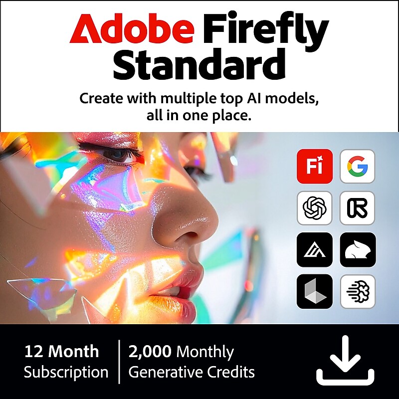 Adobe Firefly Standard AI Video Generator, 1 Year Subscription for 1 User, PC/Mac, Download image 1