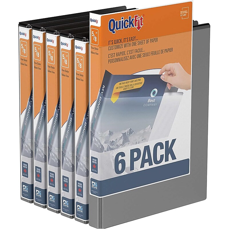 Davis Group QuickFit 5/8" 3-Ring Standard Binders, D-Ring, Black, 6/Pack (87001-06) image 1