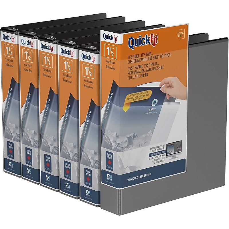Davis Group QuickFit 1 1/2" 3-Ring Standard Binders, D-Ring, Black, 6/Pack (87021-06) image 1