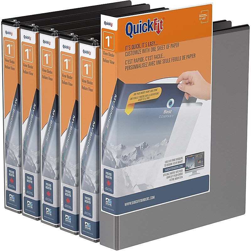 Davis Group QuickFit 1" 3-Ring Standard Binders, D-Ring, Black, 6/Pack (87011-06) image 1