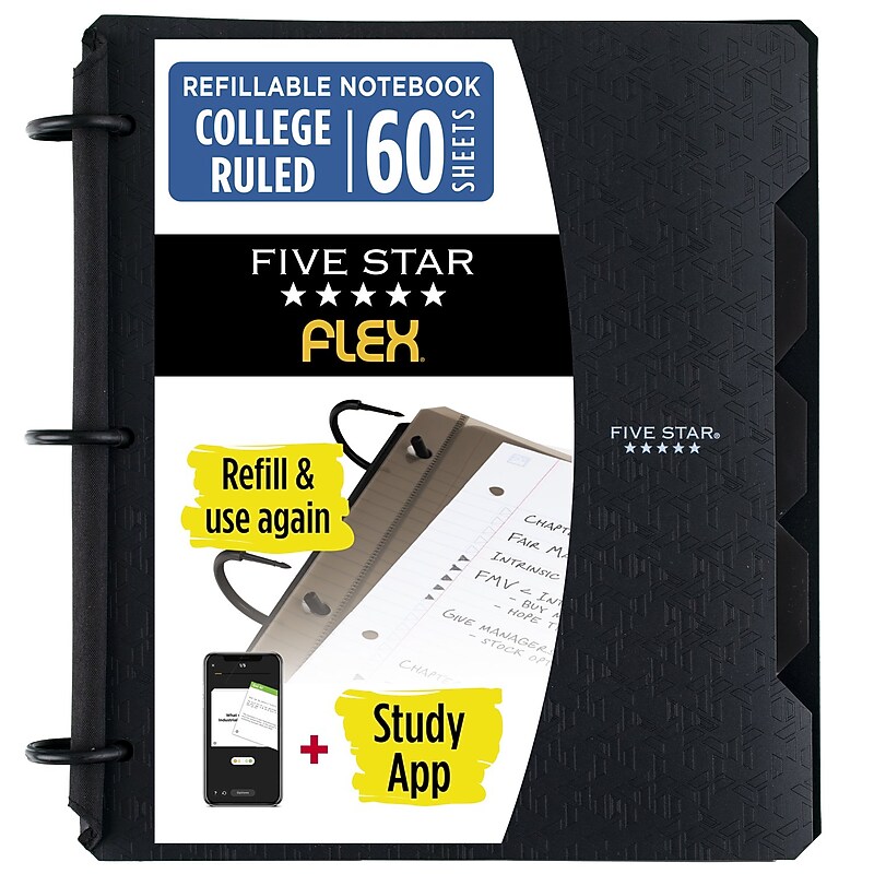 Five Star Flex with Study App 1-Subject Notebooks, 8.5" x 11",  College Ruled, 60 Sheets, Black (293280AA2-ECM26) image 1