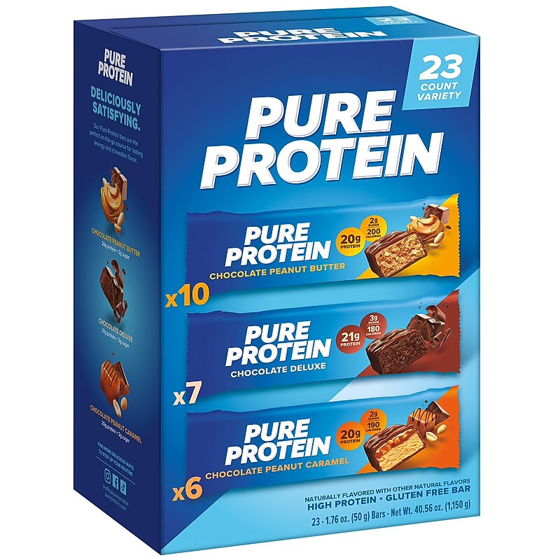 Pure Protein Gluten Free Protein Bar Variety Pack, 1.76 oz., 23 Bars/Box (220-02909) image 1