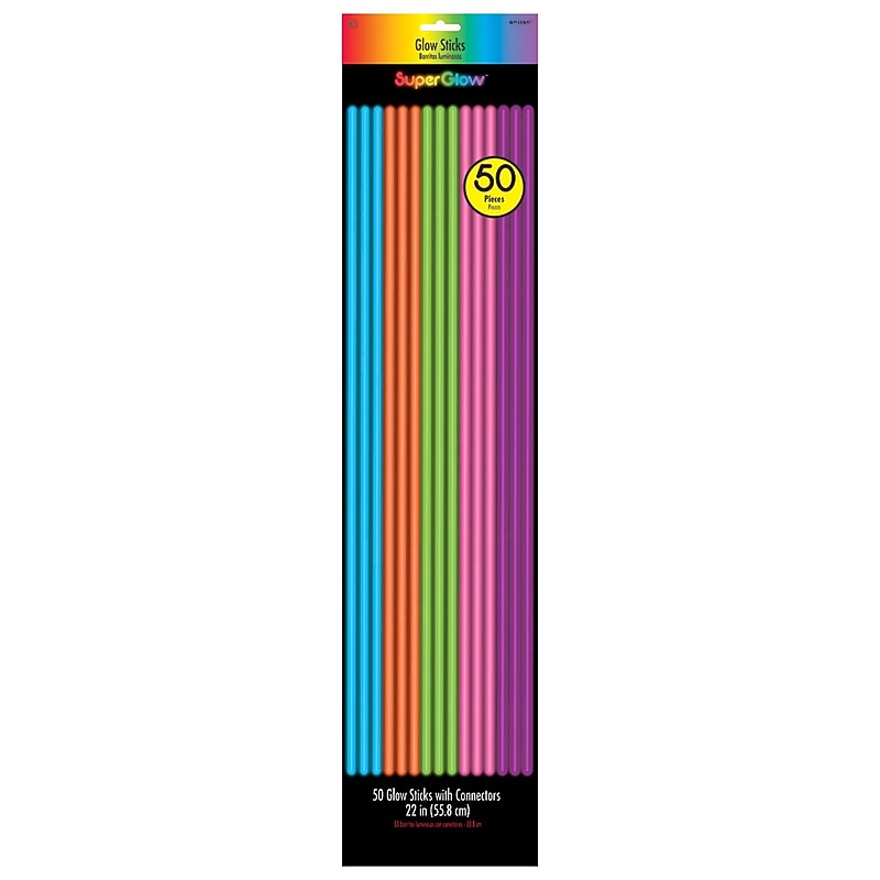 Party City 22" Glow Sticks, Assorted, 50/Pack (AM310099-90) image 1