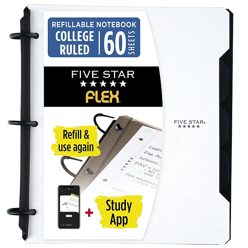 Five Star Flex with Study App 1-Subject Notebooks, 8.5" x 11", College Ruled, 60 Sheets, White (293280AE2) image 1