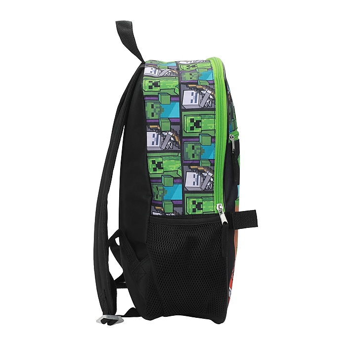 Bioworld Kids 5-Piece Minecraft Backpack Set, Large, Green/Black