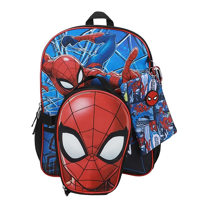 パックマン Bioworld Kids 5-Piece Spiderman Backpack, Large, Blue/Red