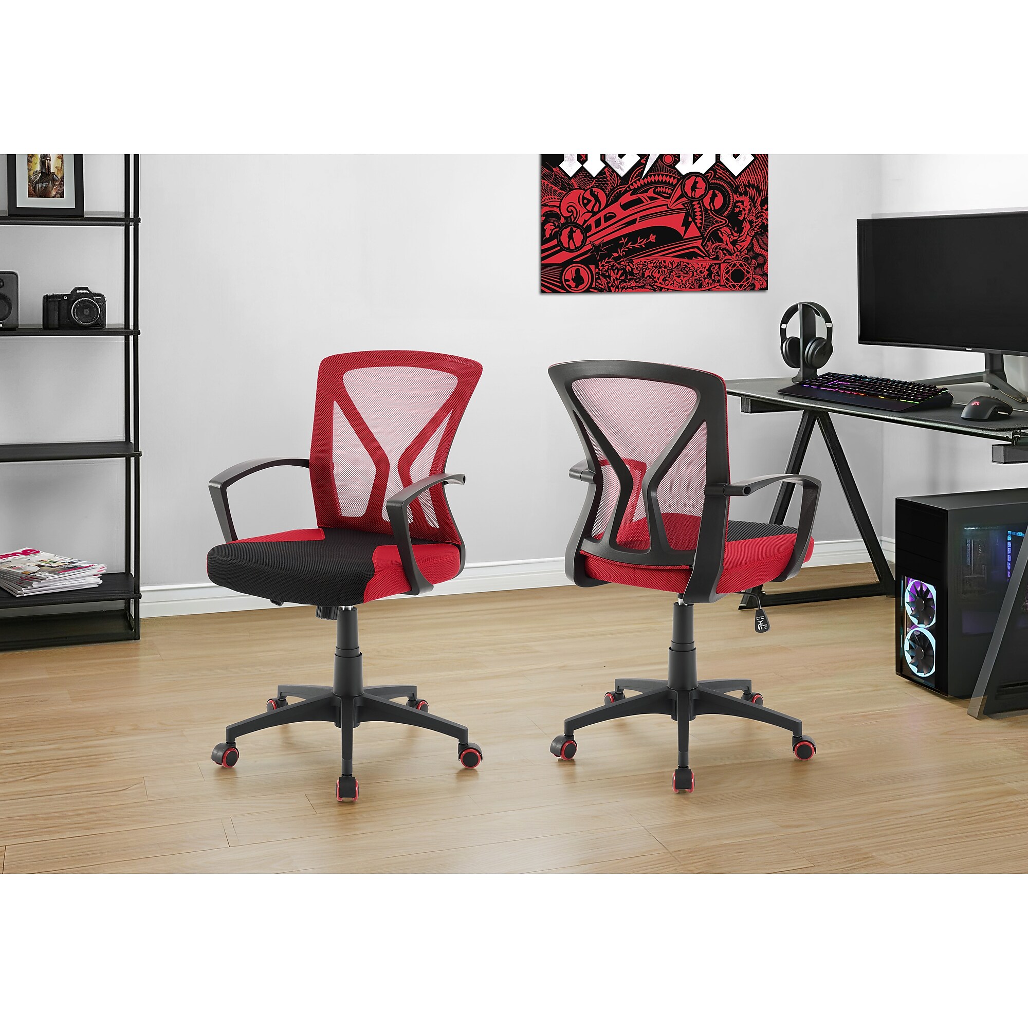 Monarch Specialties Inc. Ergonomic Mesh Swivel Computer and Desk Chair, Red/Black (I 7357) Sansujyuku sansujyuku.com