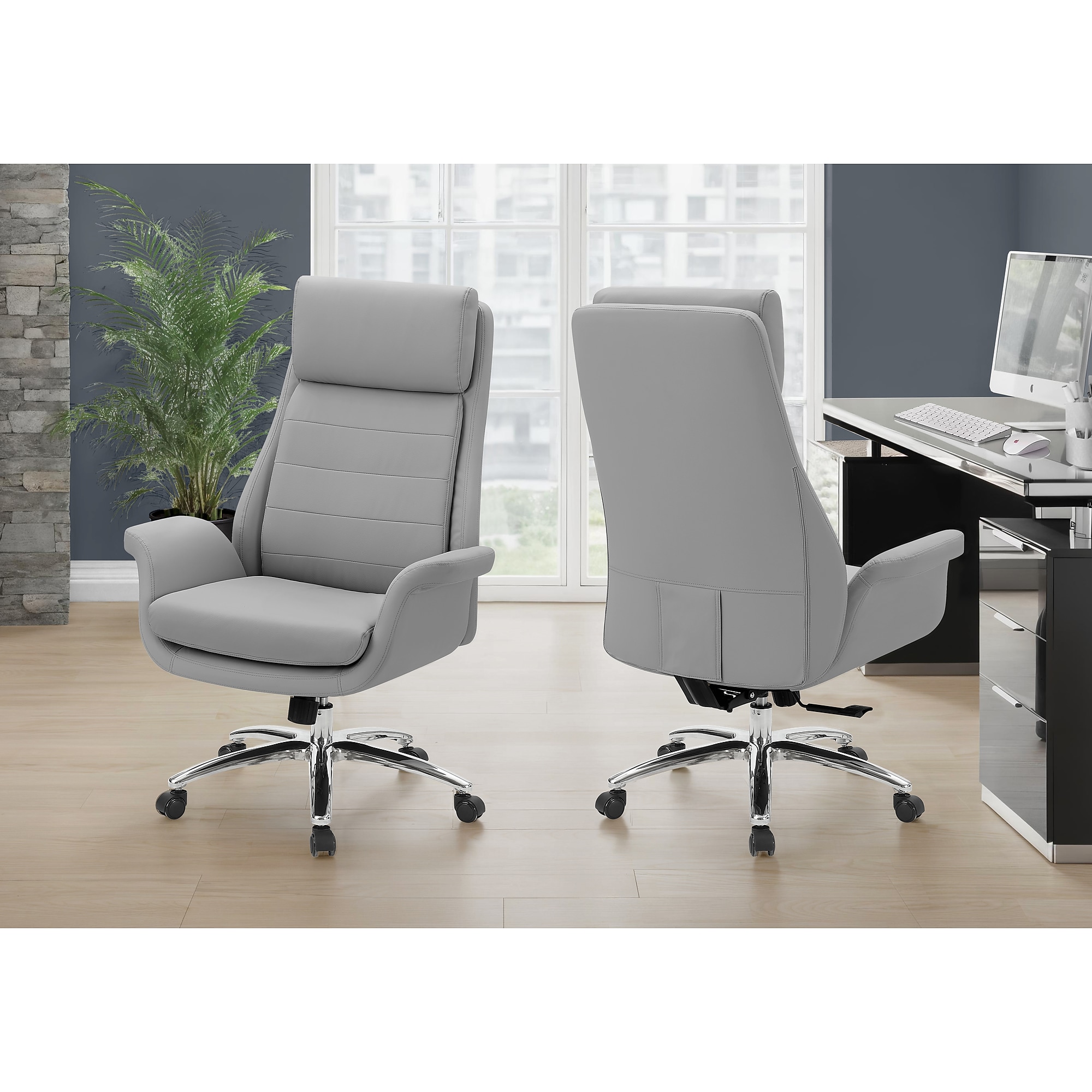 Monarch Specialties Inc. Ergonomic Faux Leather Swivel Executive Chair, Light Grey (I 7251) Sansujyuku sansujyuku.com