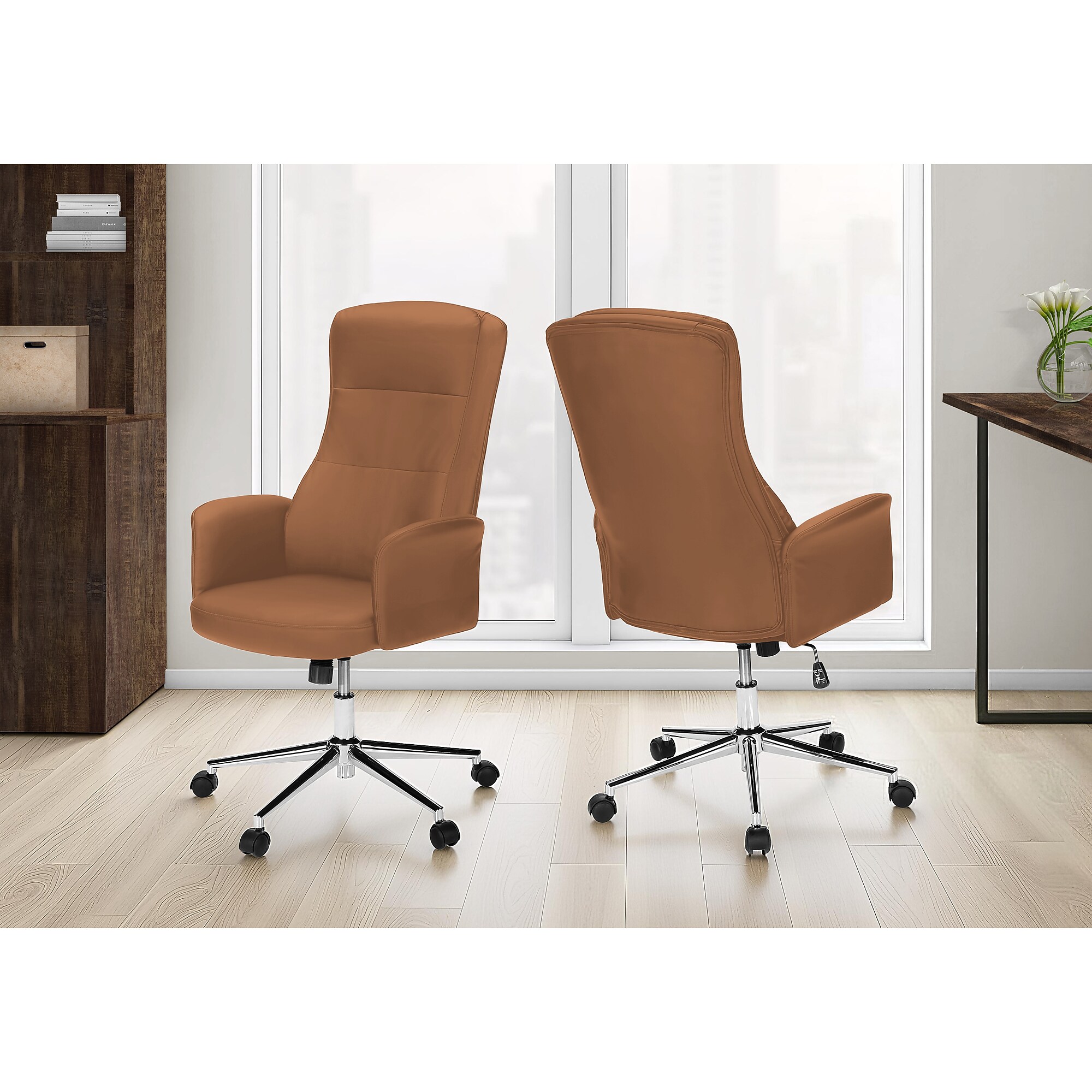 Monarch Specialties Inc. Ergonomic Faux Leather Swivel Executive Chair, Brown (I 7378) Sansujyuku sansujyuku.com