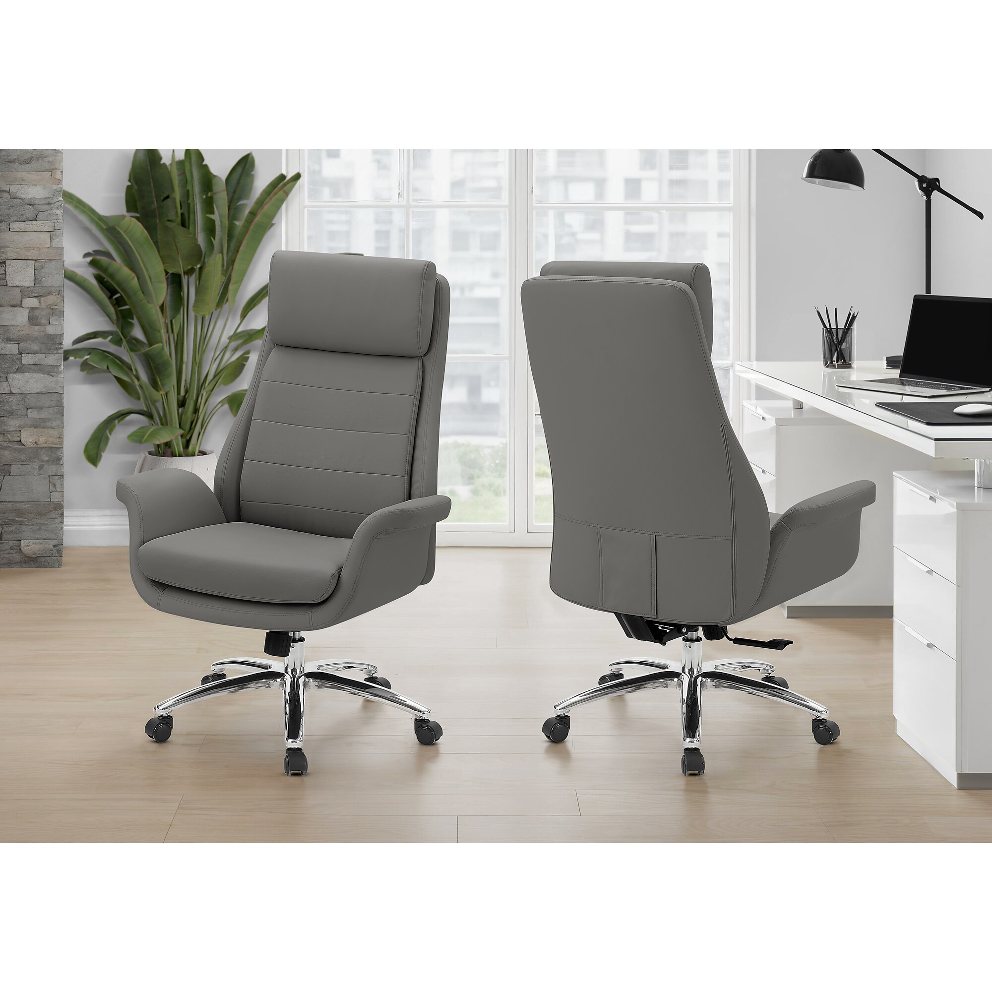 Monarch Specialties Inc. Ergonomic Faux Leather Swivel Executive Chair, Dark Grey (I 7252) Sansujyuku sansujyuku.com