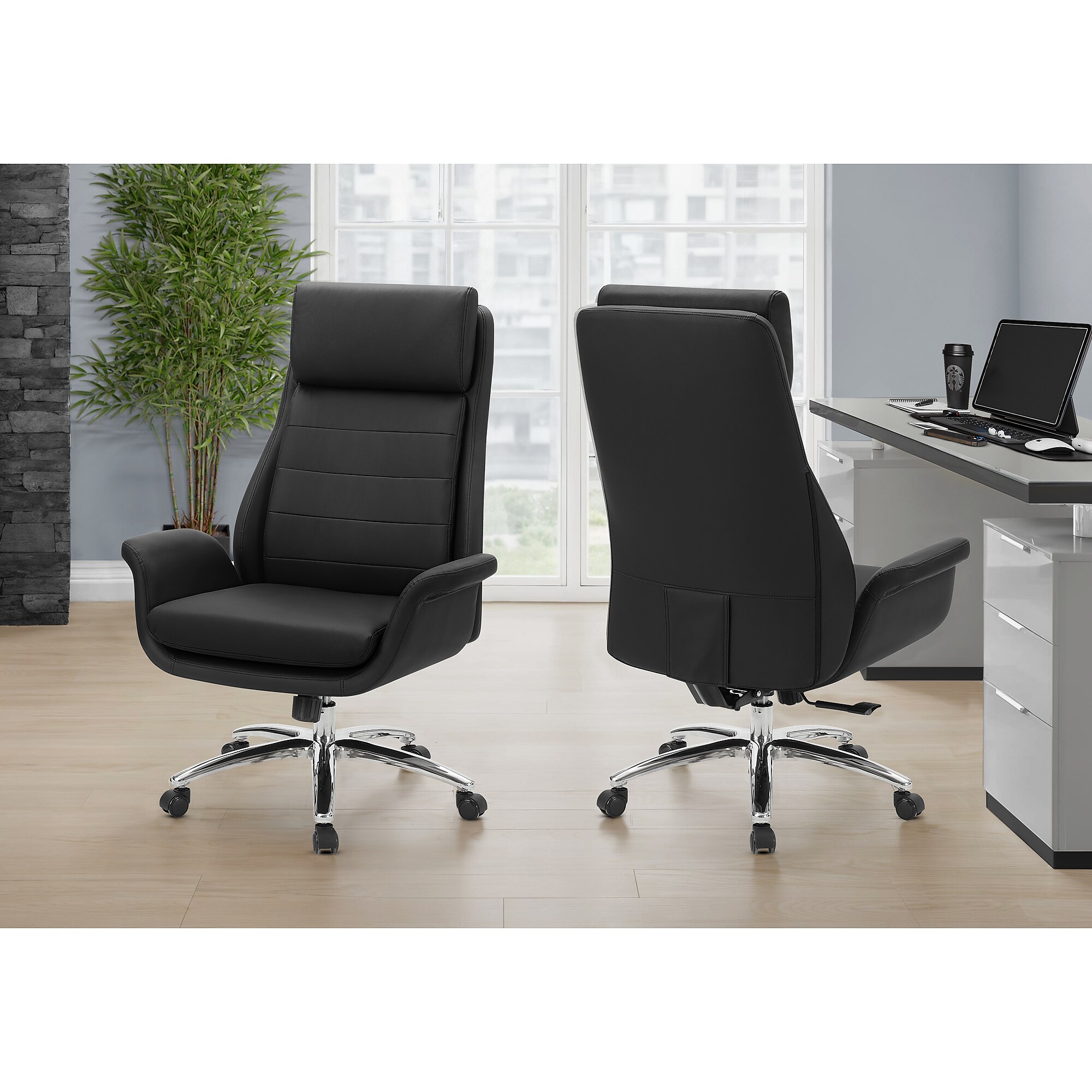Monarch Specialties Inc. Ergonomic Faux Leather Swivel Executive Chair, Black (I 7253) Sansujyuku sansujyuku.com