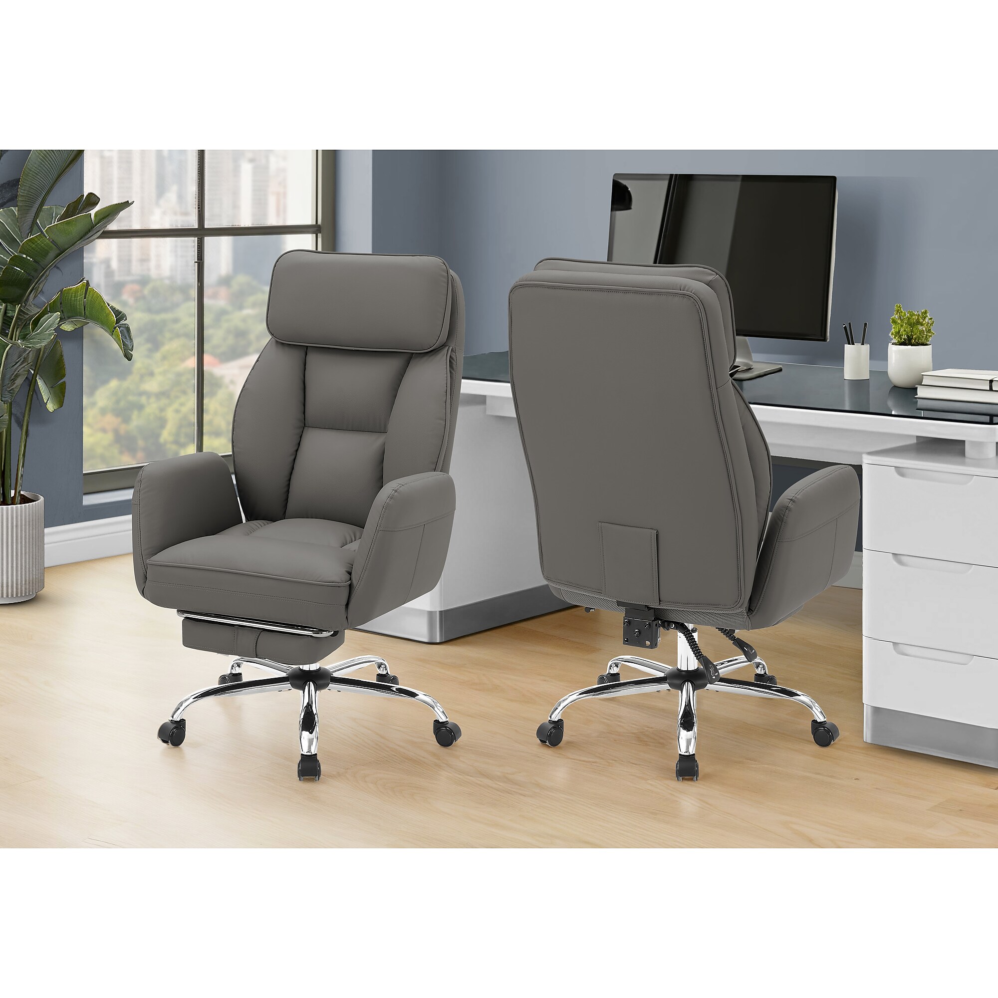 Monarch Specialties Inc. Ergonomic Faux Leather Swivel Executive Chair, Dark Grey (I 7274) Sansujyuku sansujyuku.com
