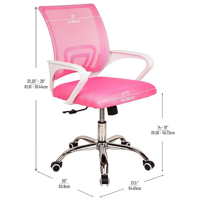 Mind Reader Ergonomic Mesh Swivel Computer and Desk Chair, Pink