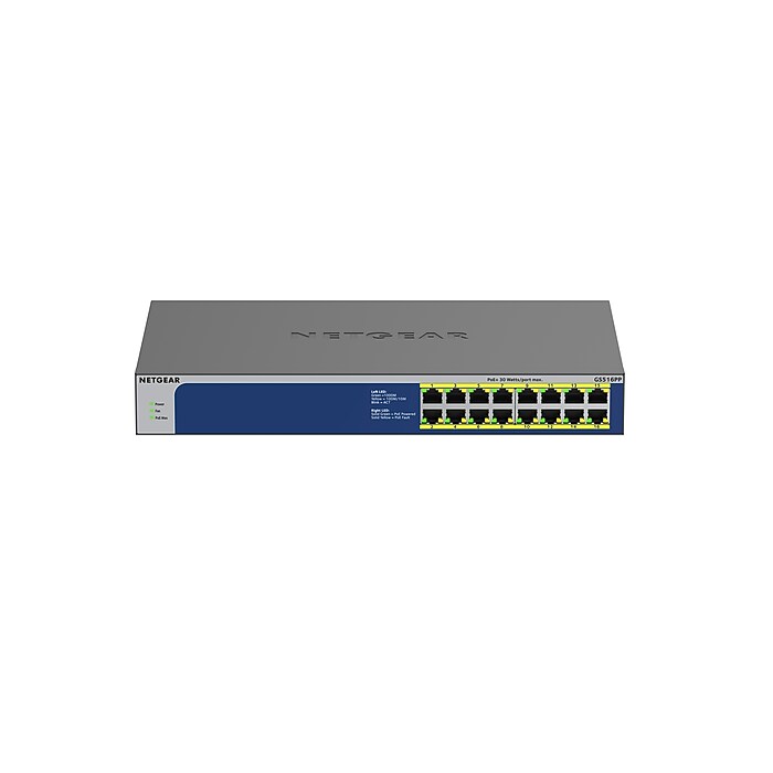 Netgear GS516PP 16 Gigabit Ethernet PoE Unmanaged Switch, 1000