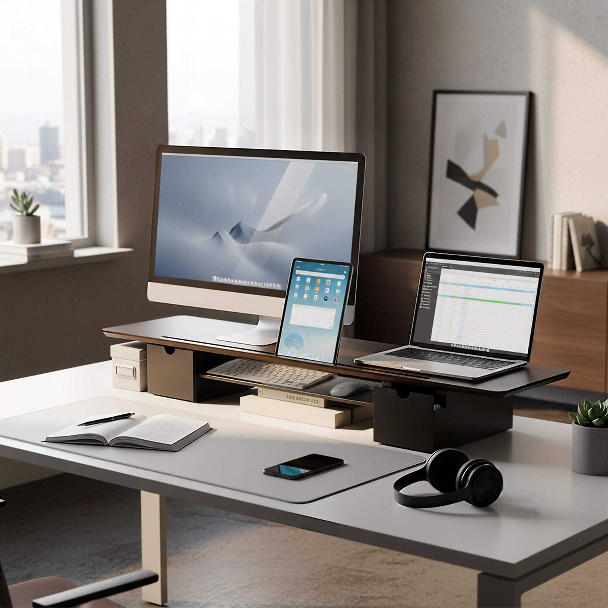 Mount-It! Extra Wide Monitor Riser with Drawers and Shelf, Holds up to 66 lbs., Dark Brown, (MI-7367) Sansujyuku sansujyuku.com