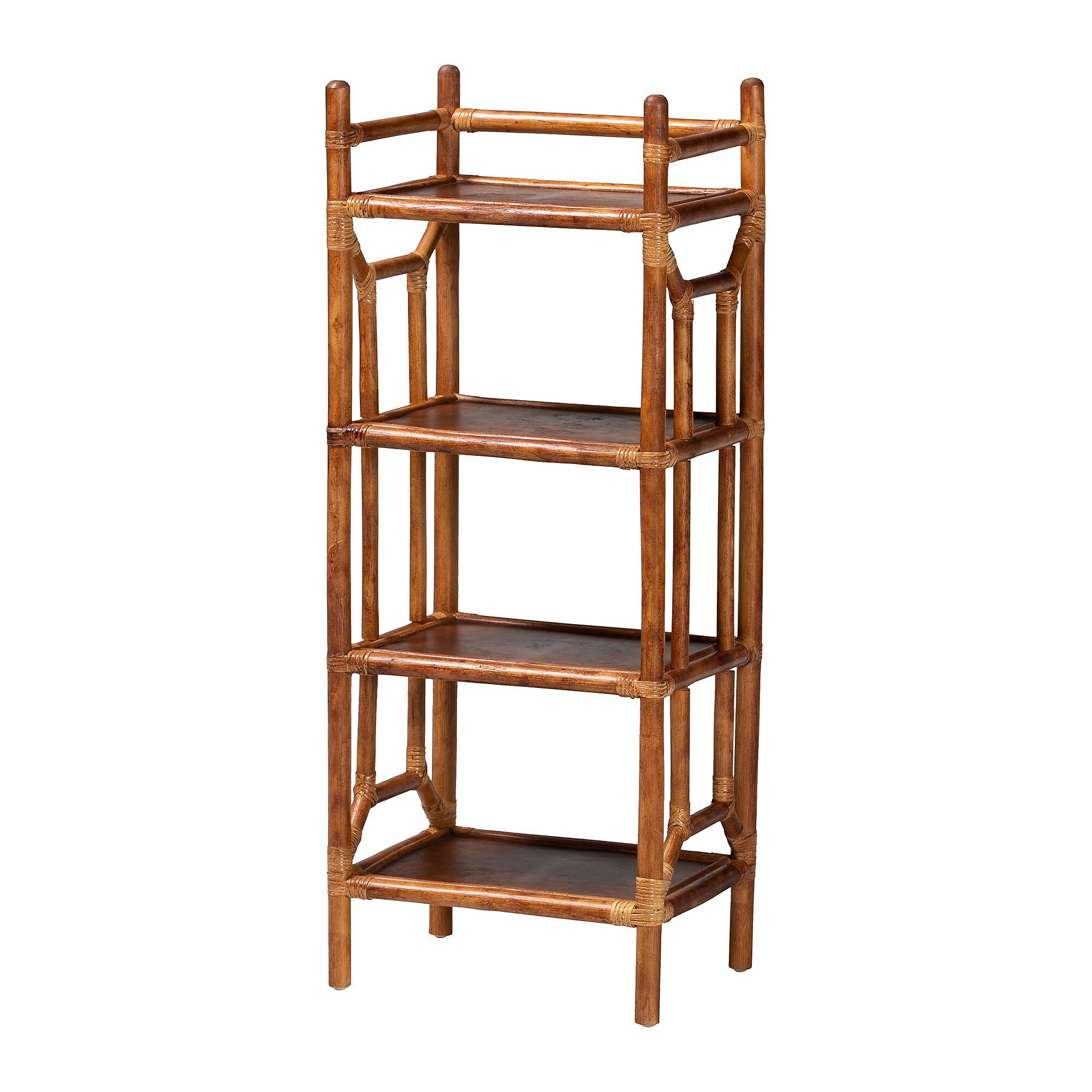 bali & pari Basile 40.6″ H 4-Tier Natural Rattan Display Shelf, Marbled Tortoise Brown (268-14754-HiT) Sansujyuku sansujyuku.com