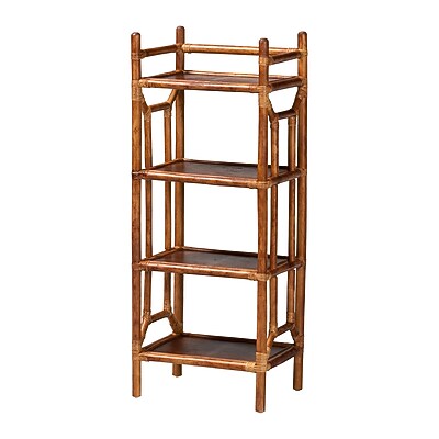 bali & pari Basile 40.6″ H 4-Tier Natural Rattan Display Shelf, Marbled Tortoise Brown (268-14754-HiT) Sansujyuku sansujyuku.com
