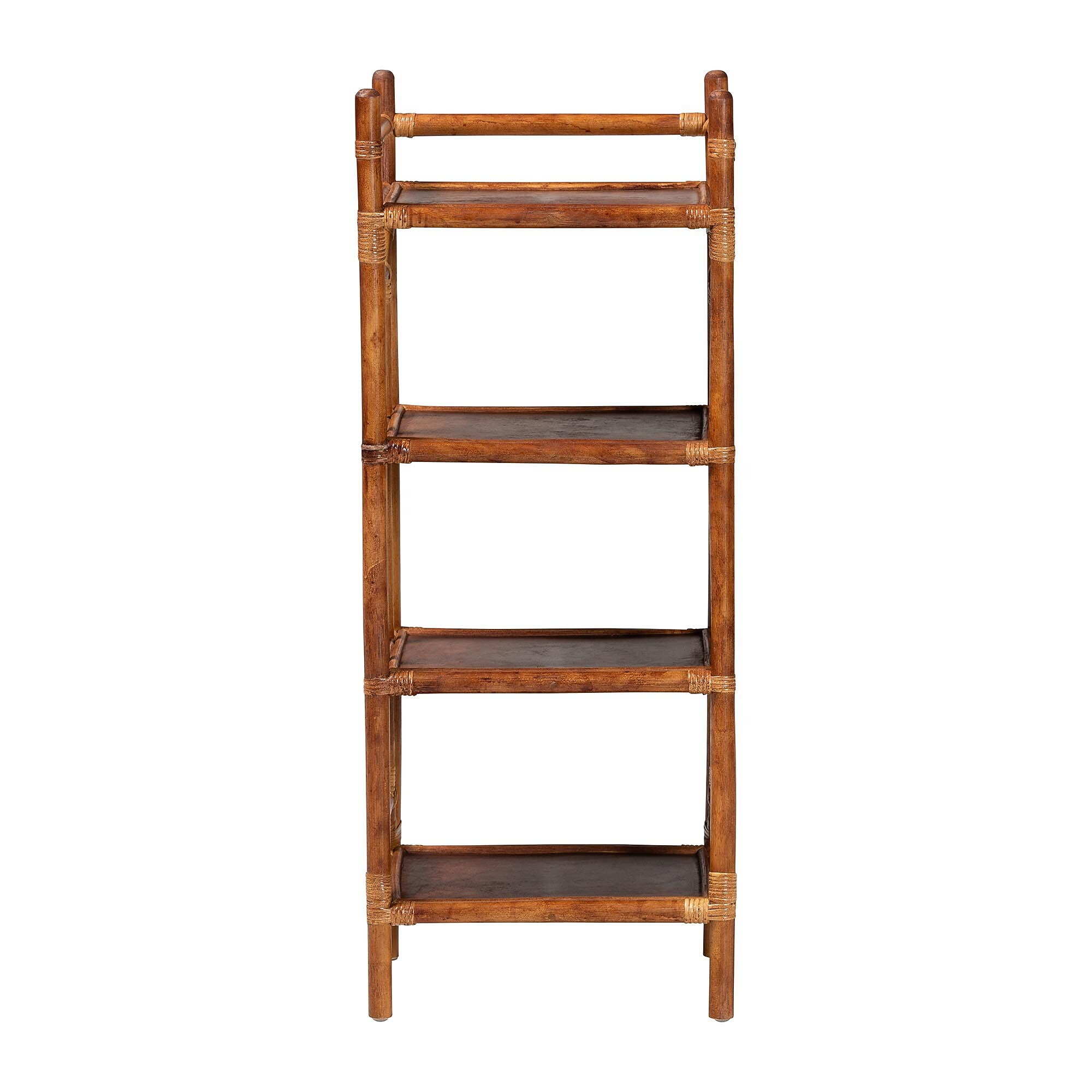 bali & pari Basile 40.6″ H 4-Tier Natural Rattan Display Shelf, Marbled Tortoise Brown (268-14754-HiT) Sansujyuku sansujyuku.com