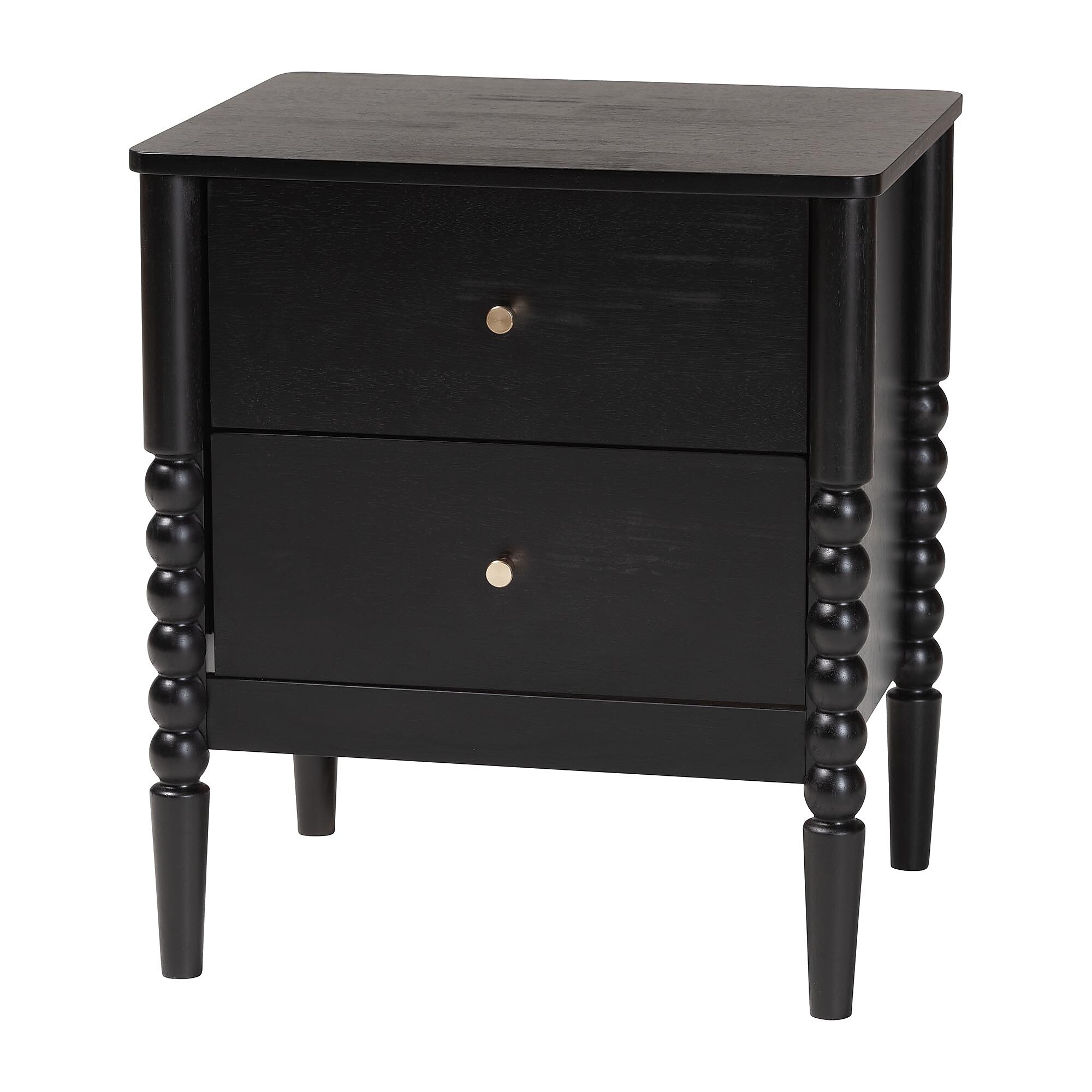Baxton Studio Lucera 24″ H Wood Bobbin Nightstand, Black (257-14122-HiT) Sansujyuku sansujyuku.com