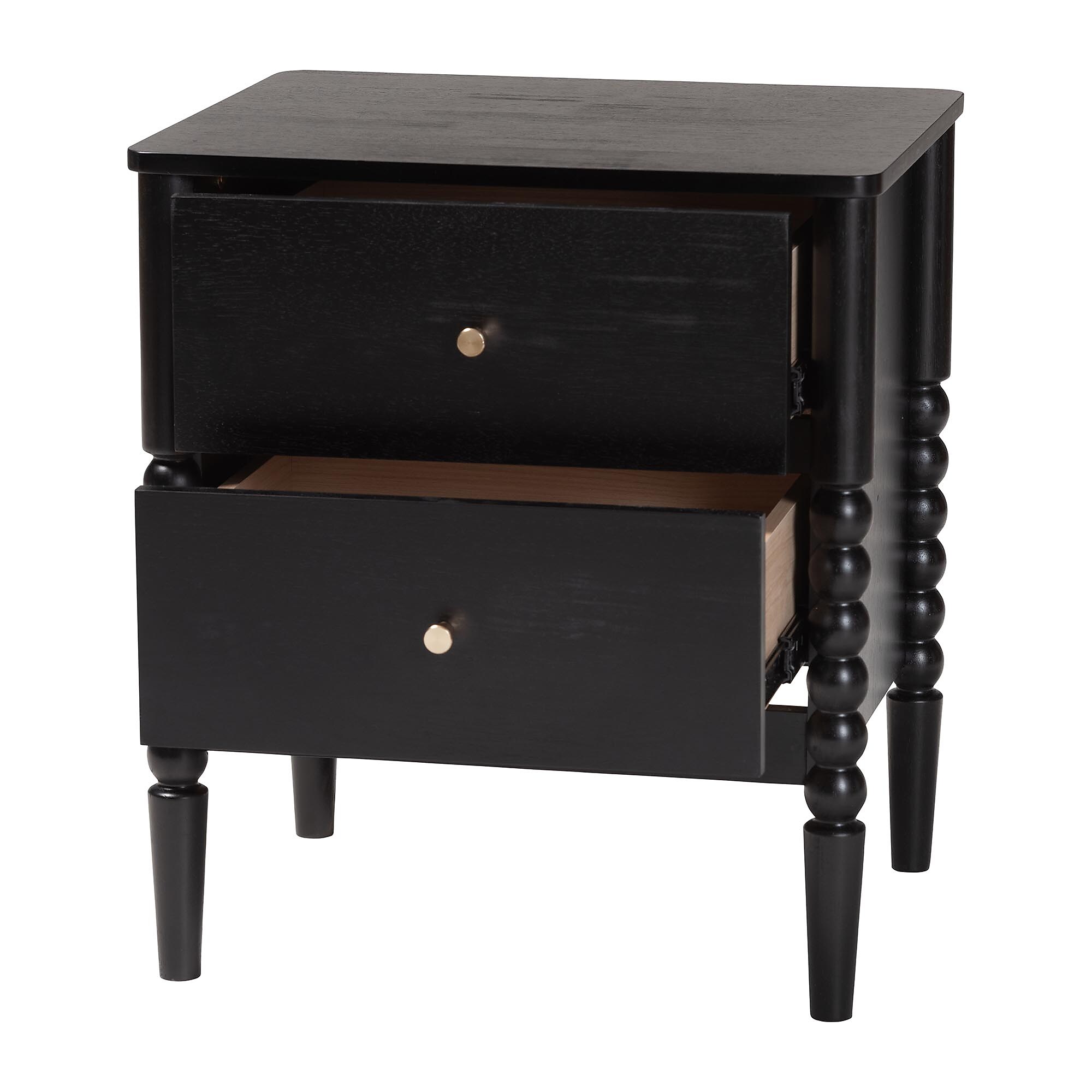 Baxton Studio Lucera 24″ H Wood Bobbin Nightstand, Black (257-14122-HiT) Sansujyuku sansujyuku.com