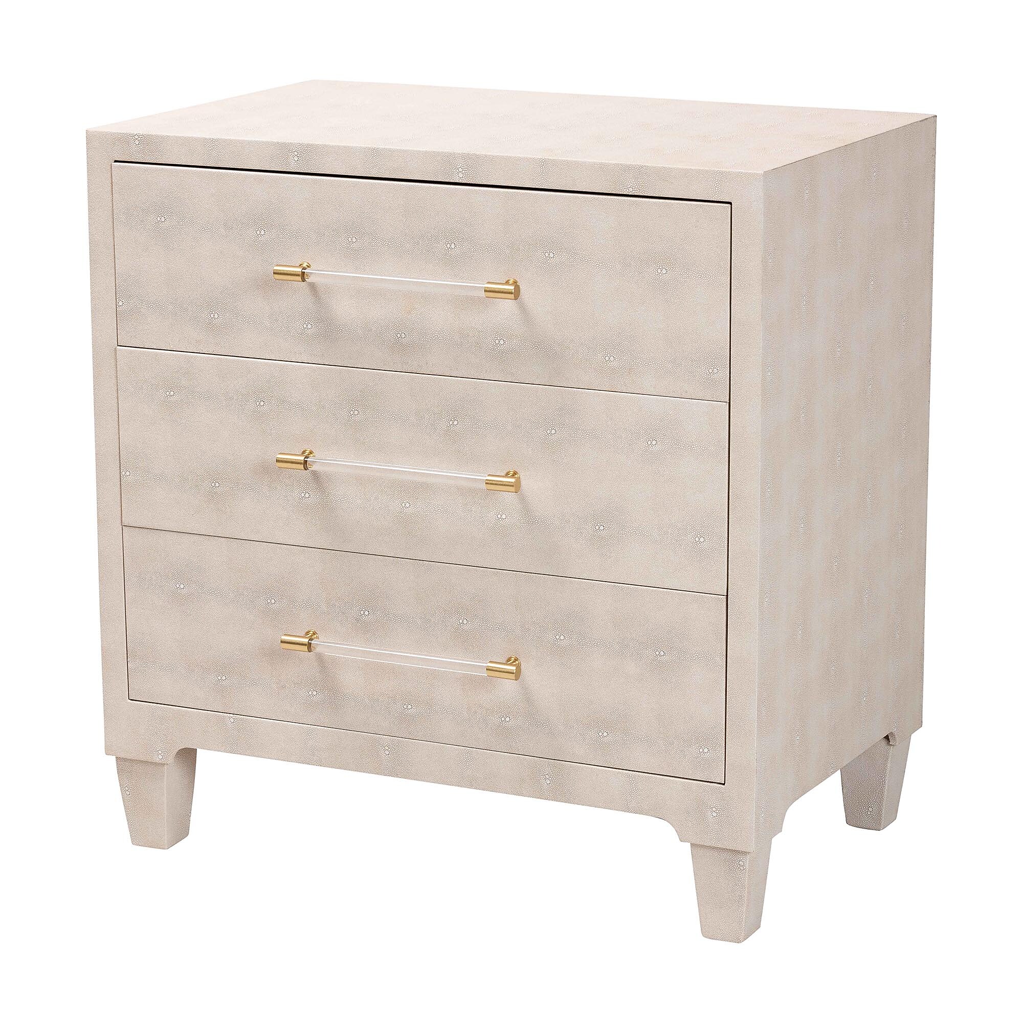 Baxton Studio Nira 28.9″ H Faux Shagreen Storage Cabinet, Beige and Brass (251-13971-HiT) Sansujyuku sansujyuku.com