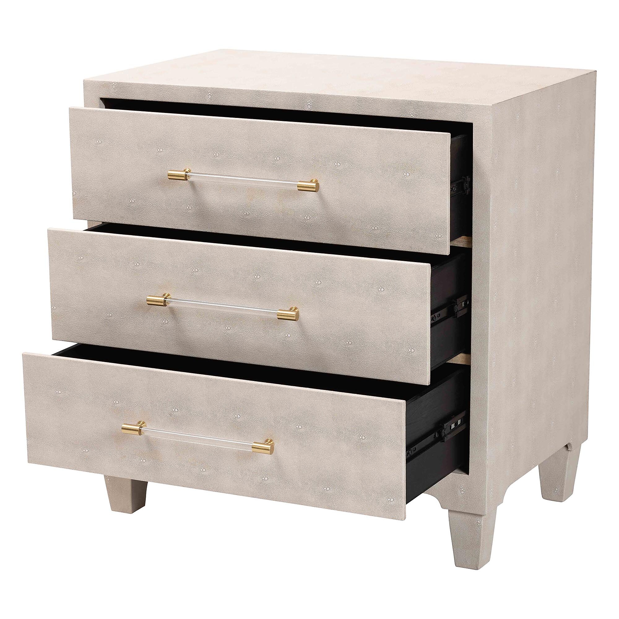 Baxton Studio Nira 28.9″ H Faux Shagreen Storage Cabinet, Beige and Brass (251-13971-HiT) Sansujyuku sansujyuku.com