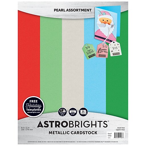Astrobrights Colored Cardstock Holiday Edition, 8.5" x 11", 65 lb/176
