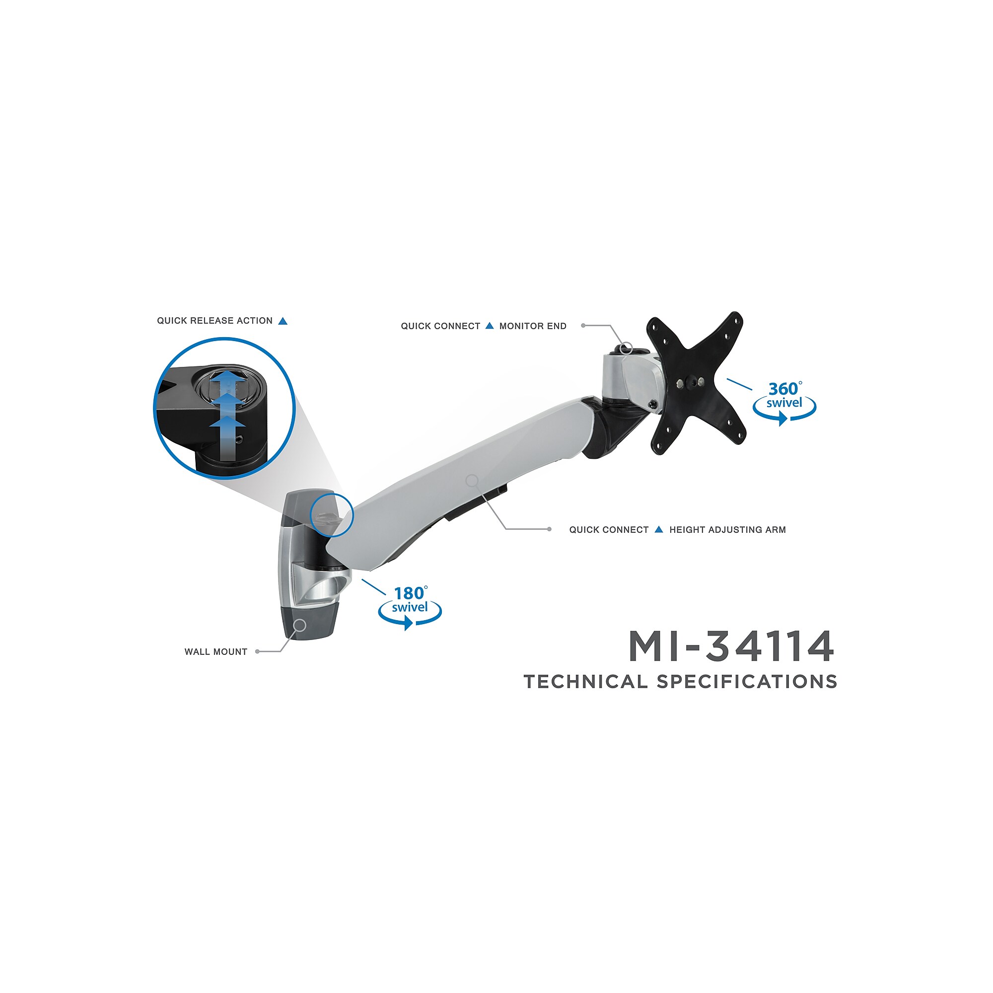 Mount-It! Modular Mount Adjustable Monitor Arm, Up to 24″ Monitors, Gray/Silver (MI-34114) Sansujyuku sansujyuku.com
