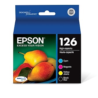 Epson T126 Black/Cyan/Magenta/Yellow High Yield Ink Cartridge, 4/Pack (T126120-BCS)