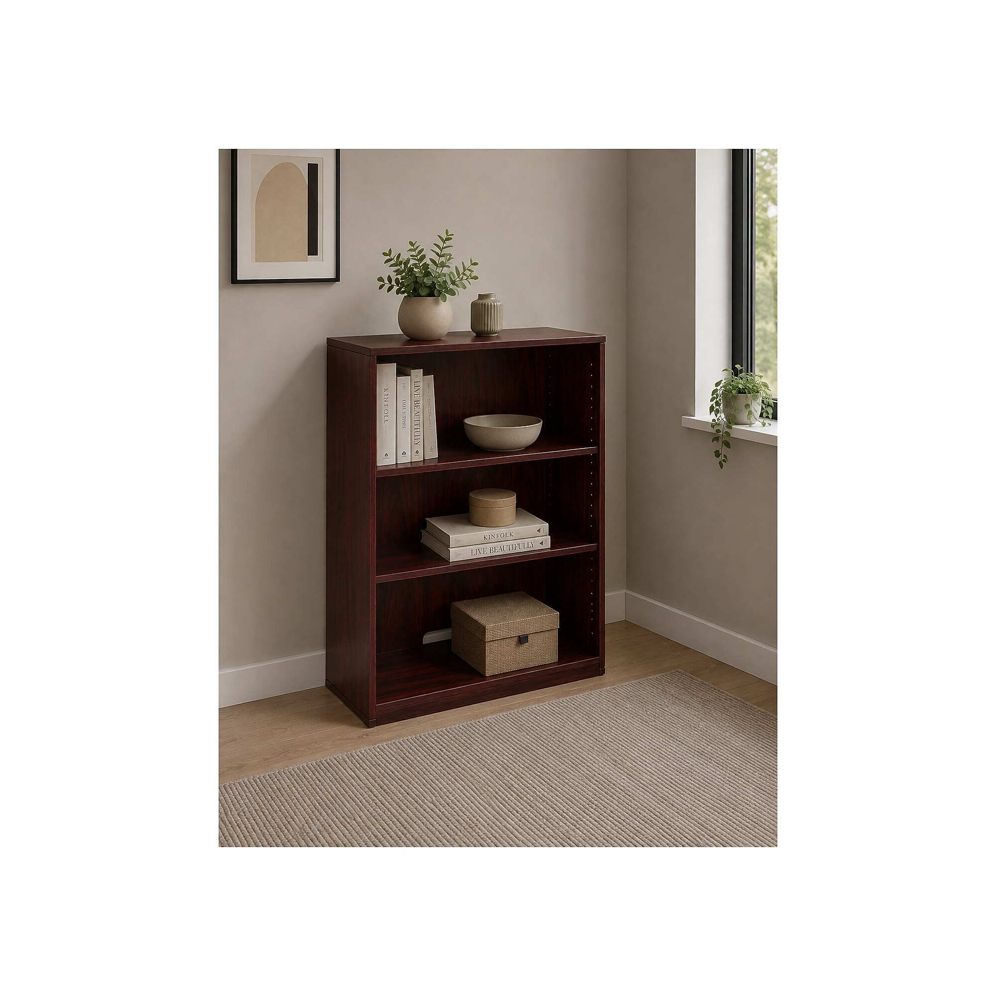 Boss Office Products 36″H 3-Shelf Bookcase, Mahogany (N153-M) Sansujyuku sansujyuku.com