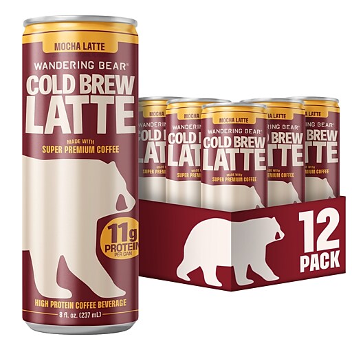 茶 yanbarutya Wandering Bear Mocha Cold Brew Latte, 8 oz., 12/Carton (811513