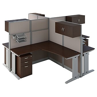 Bush Business Furniture Office in an Hour 4 Person L Shaped Cubicle Workstations, Mocha Cherry (OIAH007MR)